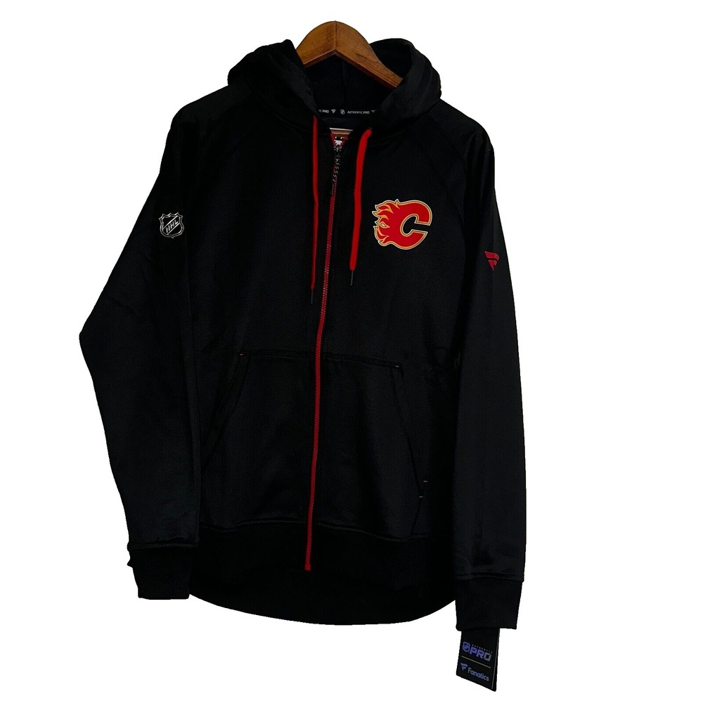 Authentic Pro Fanatics Calgary Flames NHL Hoodie L‎ Performance Fleece Zip NEW